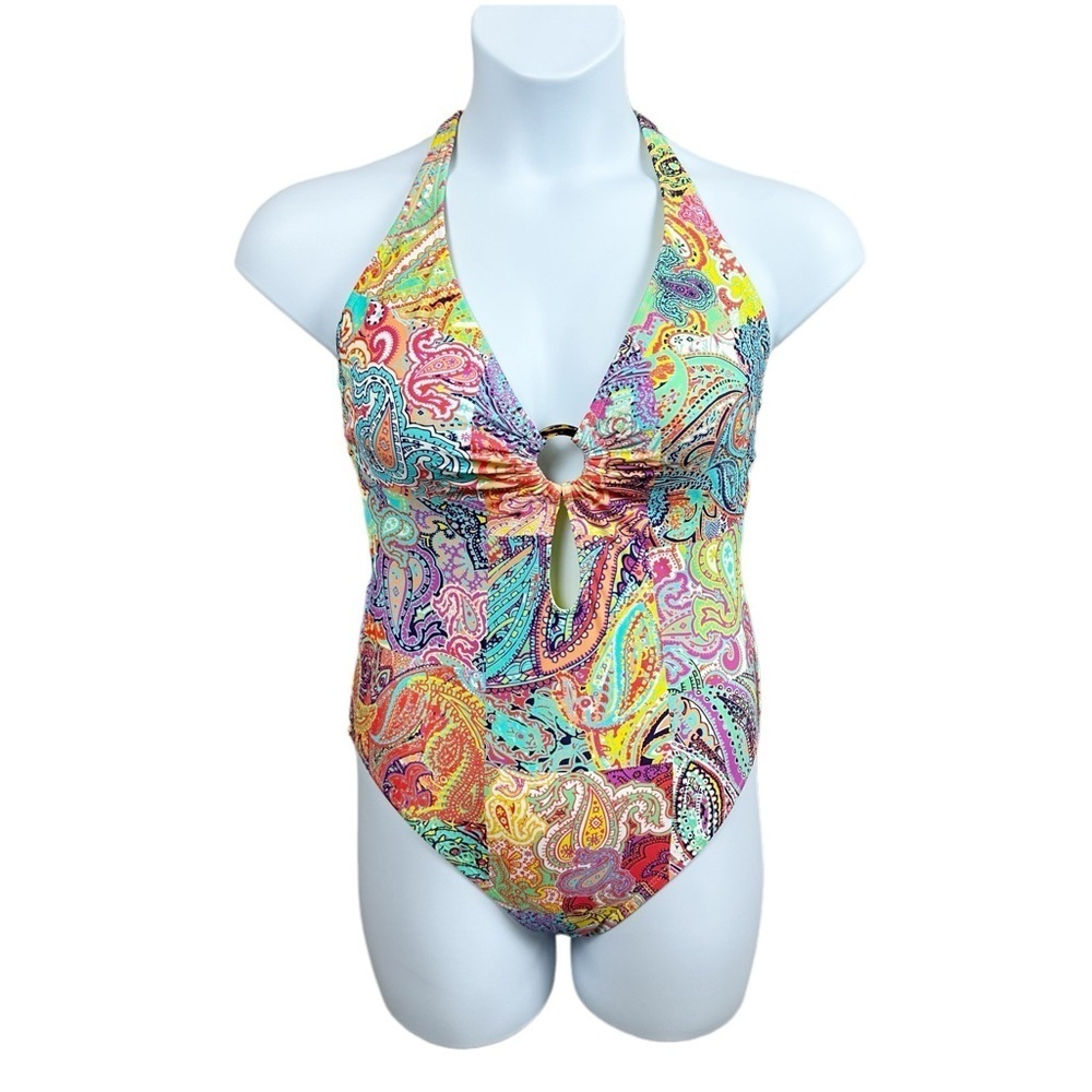 Bleu Rod Beattie One Piece Key Hole Front Multicolor Paisley Swimsuit Size 10